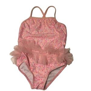 𝅺PINK confetti swimsuit with tulle mesh at waist.
